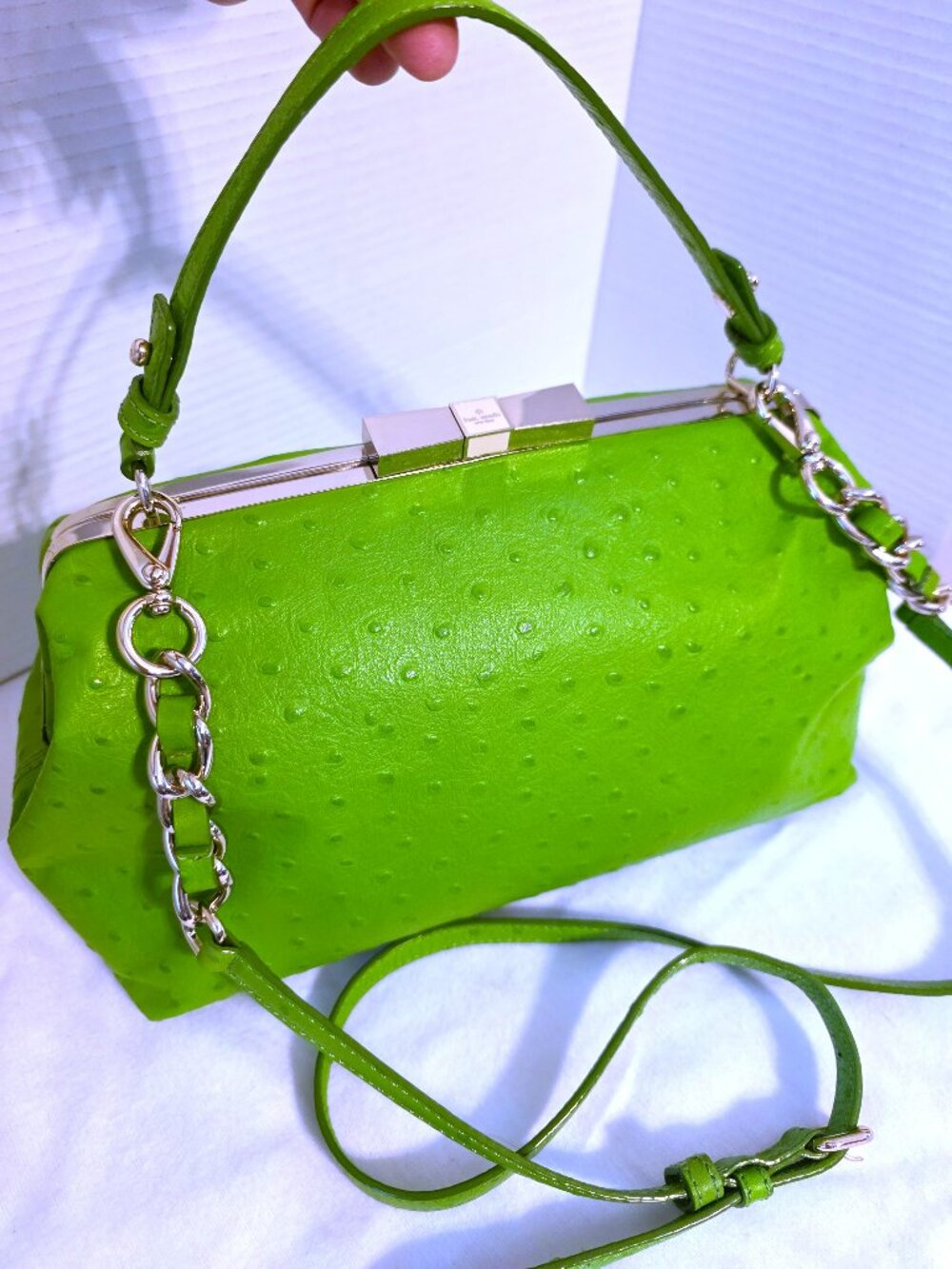 RARE NWOT Green Ostrich Leather Victoria Falls Madeline Kate Spade Satchel +Body